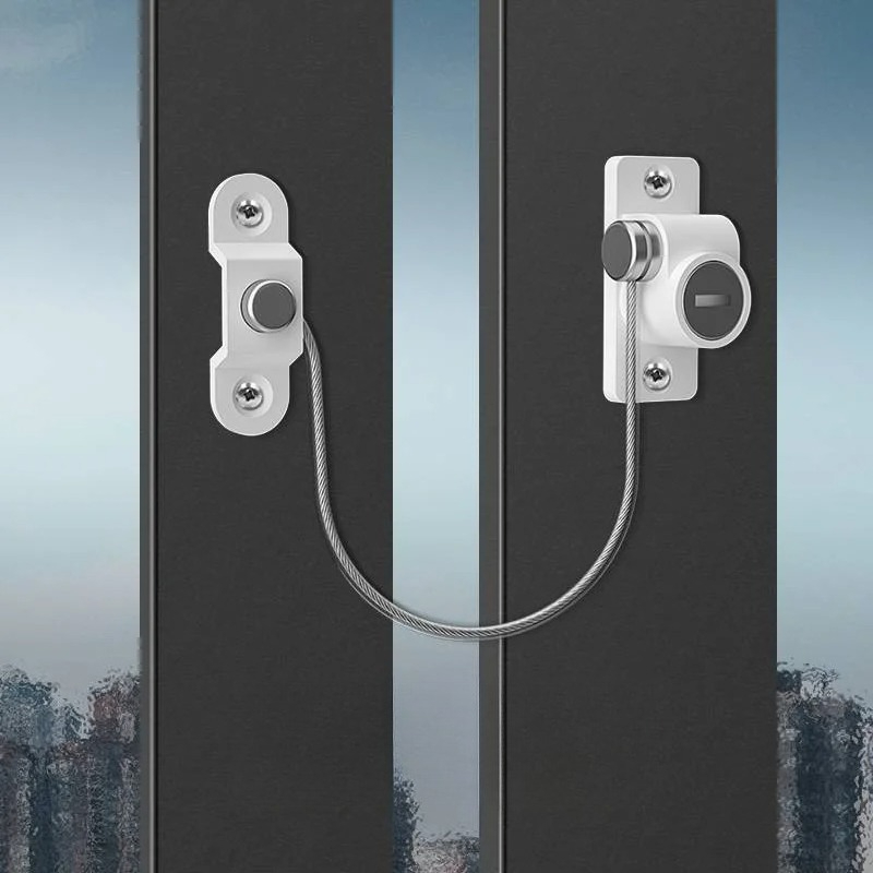 Window Lock Bar - ตัวล็อคประตูหน้าต่าง ป้องกันเด็ก ป้องกันสัตว์เลี้ยง ชุดล็อคโซ่สแตนเลส สำหรับหน้าต่างบานกระทุ้ง